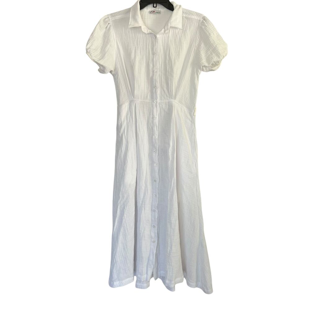Mijo by Michelle Jonas White Gauze Cotton Button-Down Midi Dress Size S - Picture 2 of 6